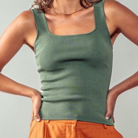 BE•UP Tops - Chic Olive Green Tank Top